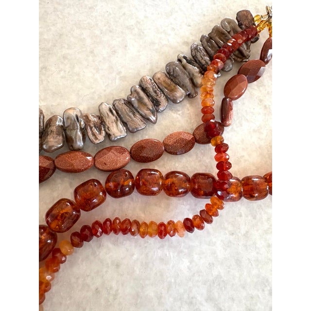 1990s Vintage Multi-Strand Freshwater Pearls, Carnelian Amber, and Gold Tone Beaded Necklace For Sale - Image 5 of 5