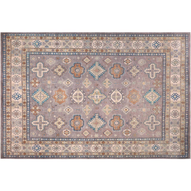 Gray Southwestern Kazak Rustic Gray/Ivory Wool Rug - 8'3''x10'1'' For Sale - Image 8 of 10