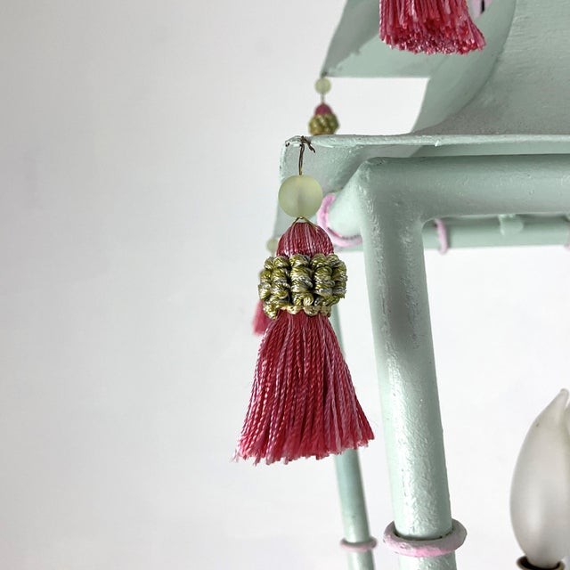 1960s Painted Metal Pagoda Lantern With Silk Tassels For Sale In West Palm - Image 6 of 8