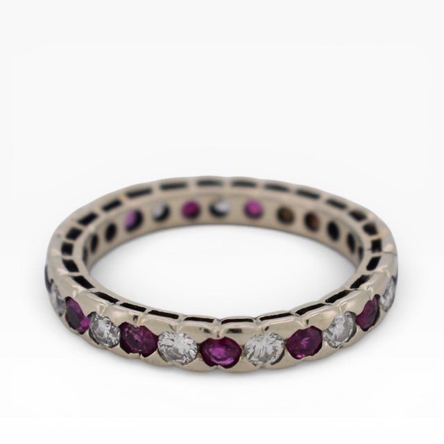 Vintage Ruby & Diamond Eternity Ring 18k Gold - 1990s, Size 6 For Sale - Image 4 of 6
