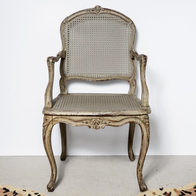 Pair French Louis XV Style Painted Cane Chairs For Sale In West Palm - Image 6 of 14