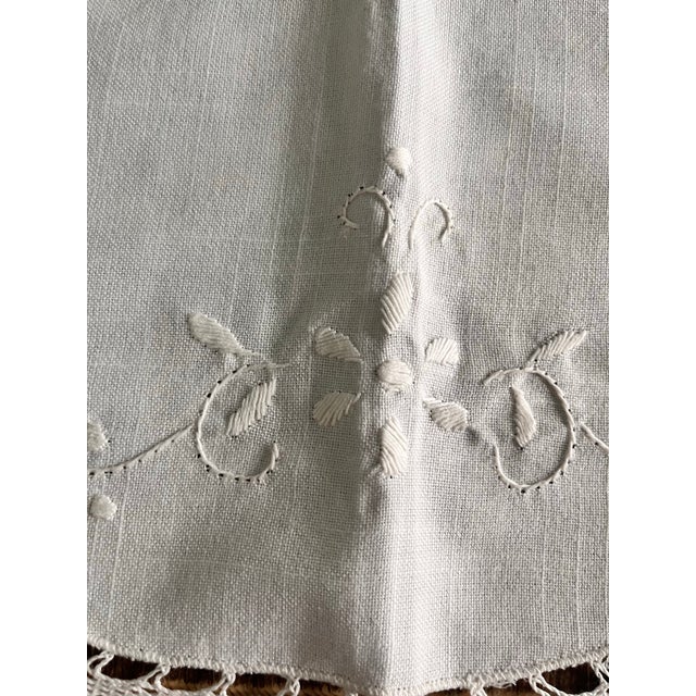 Vintage 35" X 35" White-on-White Linen Battenberg Lace Shabby Chic Victorian Mid-Century For Sale - Image 4 of 11