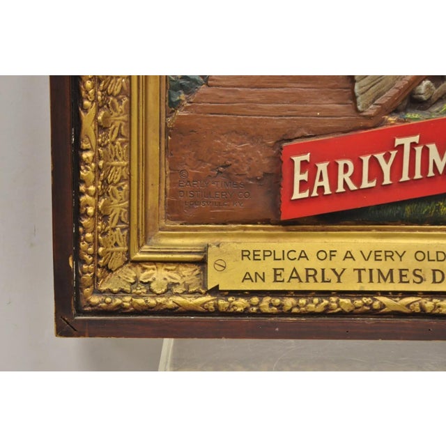 Wood Mid 20th Century Vintage Early Times Kentucky Bourbon Whiskey Plaster Replica Art Painting Plaque, Framed For Sale - Image 7 of 11