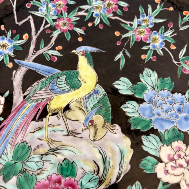 Late 20th Century Large 20th Century Asian Pheasant Bird Wall Hanging Charger Platter Plate For Sale - Image 5 of 8