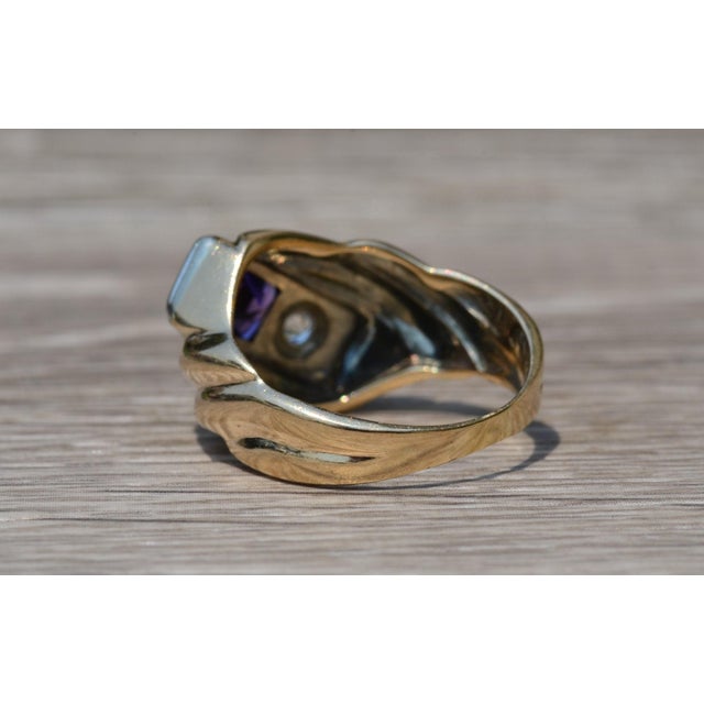 Contemporary The Emerie: Gentlemen's Yellow Cocktail Ring set with Amethyst and Diamonds For Sale - Image 3 of 9