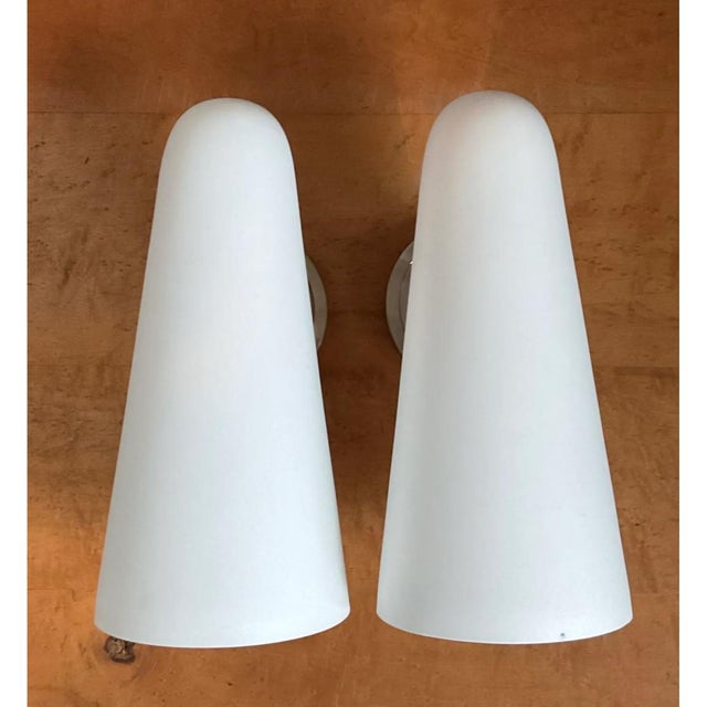 Vintage Frosted Glass Cone Wall Sconces - A Pair For Sale - Image 10 of 12