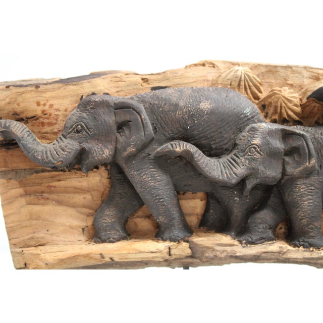 Wood Elephant Family Carved on Wood Plaque With Formica Base For Sale - Image 7 of 11