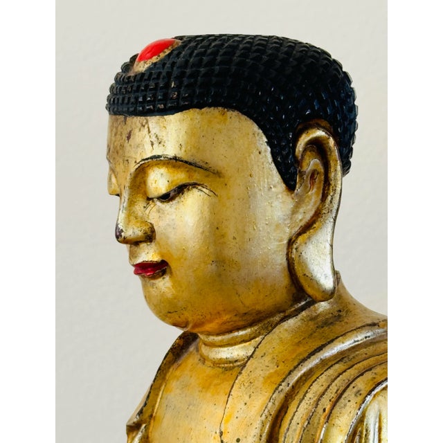 Wood Late 19th Century Qing Dynasty Gilt Wood Carved Buddha For Sale - Image 7 of 12