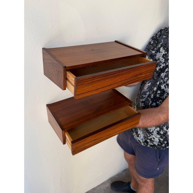 1960s 1960s Mid Century Danish Rosewood Floating Nightstands Wall Mounted, A Pair For Sale - Image 5 of 10