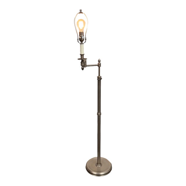 Transitional Brushed Nickel Swing Arm Floor Lamp For Sale