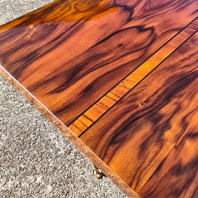Mid-Century Modern Flamed Wood Veneer Dining Table with Brass Feet, 1960s For Sale - Image 6 of 18