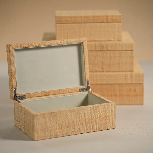 Modern Small Natural Grasscloth Box For Sale - Image 3 of 4