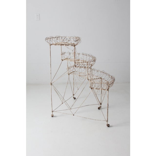 Antique White Victorian Wire Plant Stand For Sale - Image 8 of 12