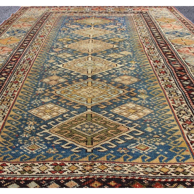Textile Antique 19th Century Caucasian Shirvan Rug With Medallions in Teal Blue Background and Multi Colors For Sale - Image 7 of 12