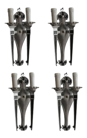 Geometric Art Deco Aluminum Wall Sconces - Set of 4
