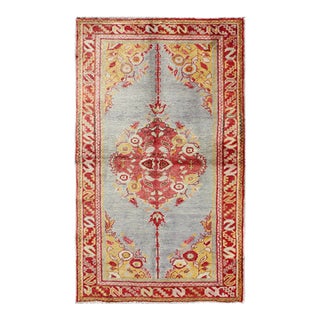Vintage Turkish Oushak Rug in Sky Blue, Crimson Red, and Golden Yellow 3'6"x6'0" For Sale