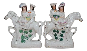 Antique Staffordshire Going to Market Returning Home Horseback Figurines- Set of 2