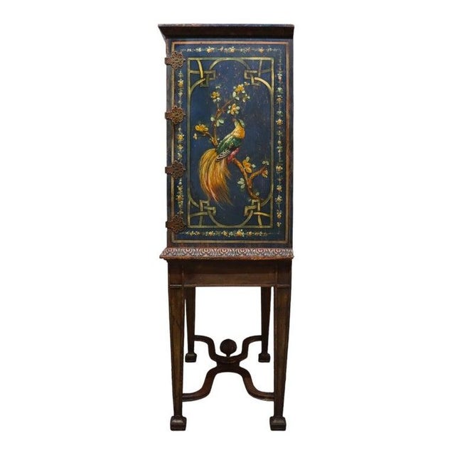 2-Piece Chinoiserie HND Painted & Carved Floral Cabinet C1910 For Sale - Image 15 of 18