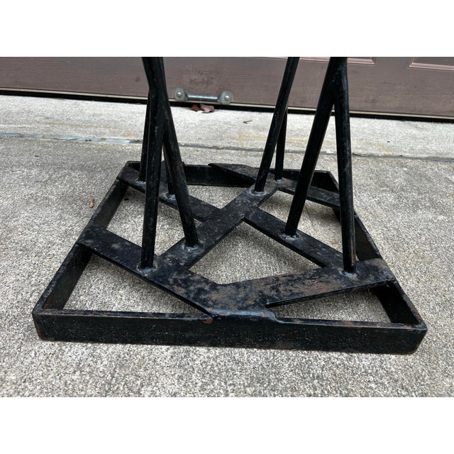 Vintage Brutalist Style Hand Wrought Iron Outdoor Glass Top Tables ~ Pair For Sale - Image 11 of 12