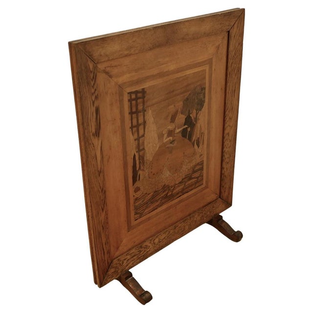 Brown Arts and Crafts Marquetry Fire Screen, 1930s For Sale - Image 8 of 8