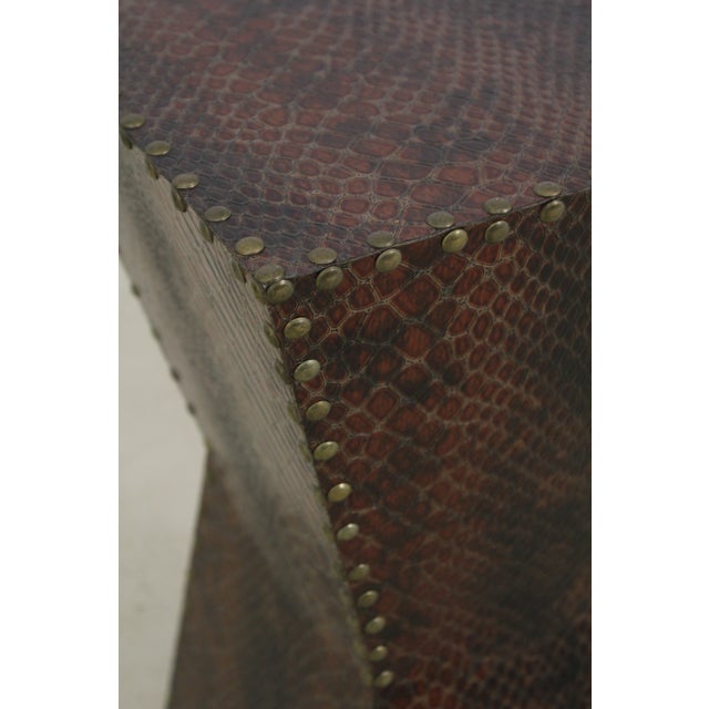 2000 - 2009 Pair Modern Design Snake Skin Leather Tables For Sale - Image 5 of 6
