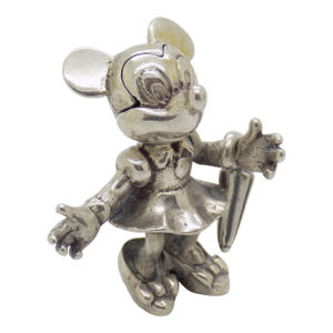 Vintage Italian Handmade Genuine Silver Minnie With Umbrella Character Figurine Sculpture, Made in Arezzo (Ar, Tuscany)
