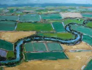 Aerial View Farmland, Oil Painting