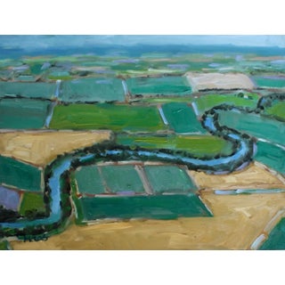 Quiet Places Collection — Aerial View Farmland (9″ H × 12″ W, Original Oil on Masonite) For Sale