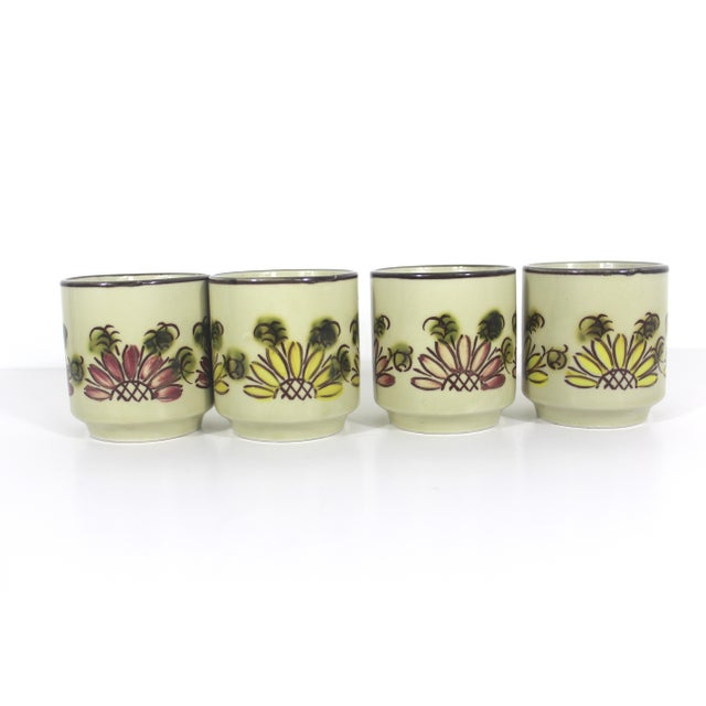 Otagiri Company Vintage Otagiri Japanese Yellow, Pink Floral Ceramic Coffee Mugs- Set of 4 For Sale - Image 4 of 10