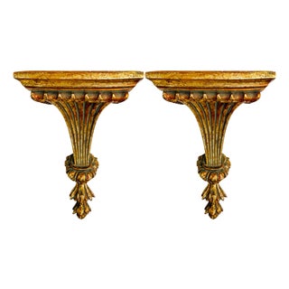 Vintage Italian Neoclassical Style Gilt Fluted Wall Brackets - A Pair For Sale