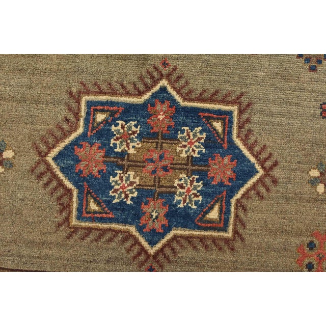Kazak Rug 3’1” X 4’9” Gray Wool Tribal Hand-Knotted Oriental Carpet For Sale - Image 4 of 12