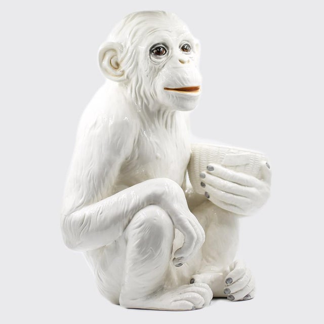 Large Hollywood Regency Monkey Sculpture / Cachepot in Majolica, Italy, 1960s For Sale - Image 4 of 13