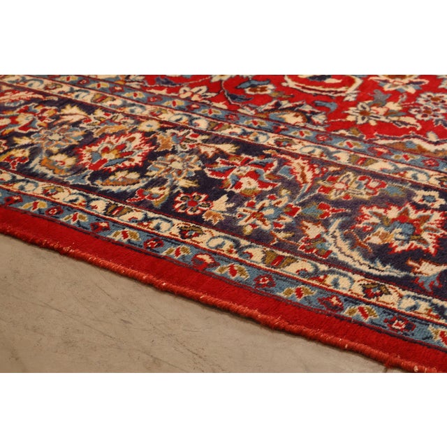 Hand Knotted Persian Style Vintage Wool Area Rug Red Field Floral Medallion For Sale - Image 14 of 18
