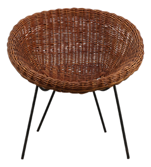 Mid-Century Woven RattanWicker and Iron Basket Chair, Italy, 1960s