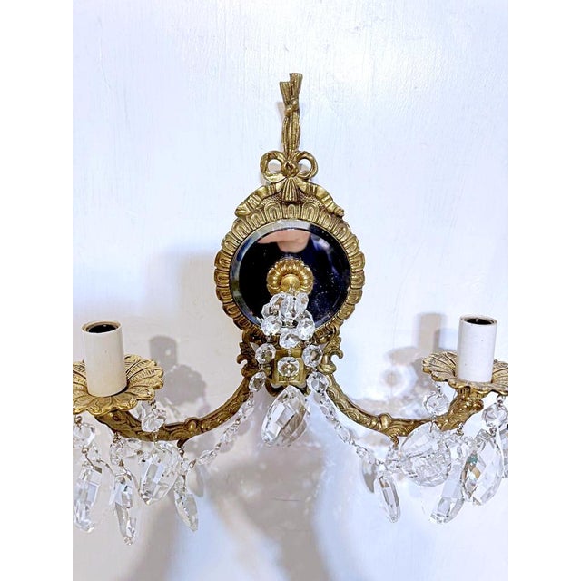Vintage Bronze Mirrored Crystal Sconces With Swedish Crystal - a Pair For Sale - Image 9 of 12