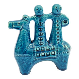 Rimini Blu Ceramic Sculpture of Horse and Riders by Aldo Londi for Bitossi, 1970s For Sale