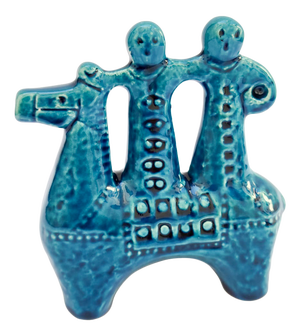 Rimini Blu Ceramic Sculpture of Horse and Riders by Aldo Londi for Bitossi, 1970s