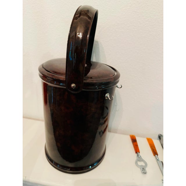 Brown 1970s George Briard Ice Bucket With Amber Lucite Tools For Sale - Image 8 of 11
