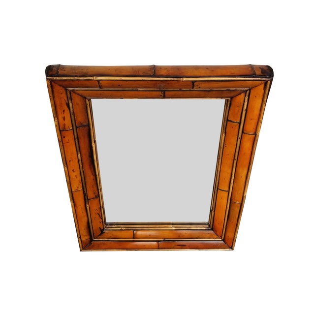 Hollywood Regency Vintage Bamboo and Rattan Wall Mirror - Made in Italy For Sale - Image 3 of 9