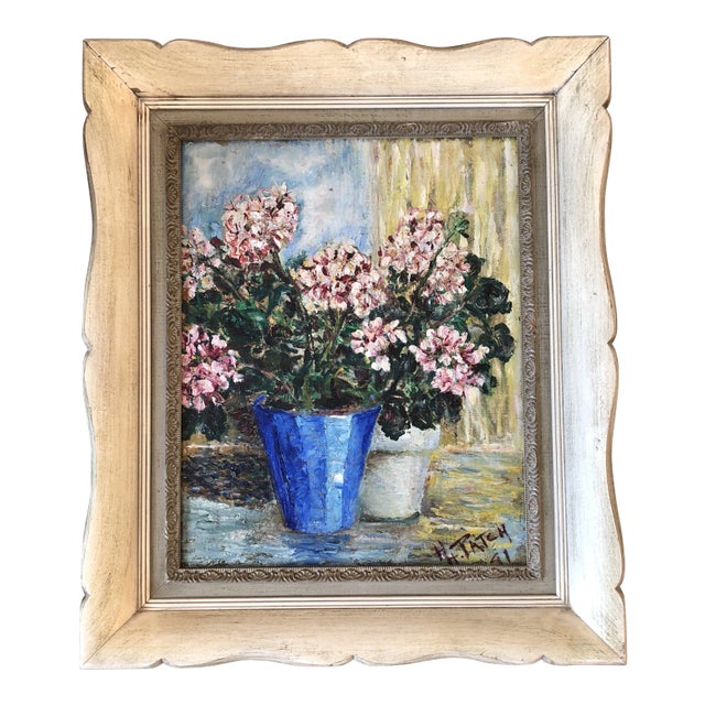 Original Vintage Modernist Still Life Floral 1040’s Painting For Sale
