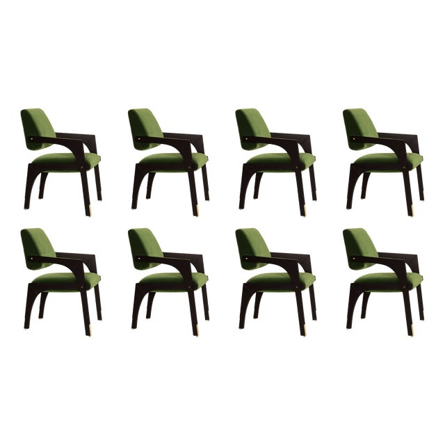 Arches Dining Chairs in Green Cotton Velvet by Insidherland, Set of 8 For Sale