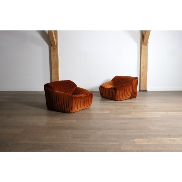 Mid-Century Modern Sandra Lounge Chairs in Velvet by Annie Hieronimus for Cinna, France, 1970s, Set of 2 For Sale - Image 3 of 11