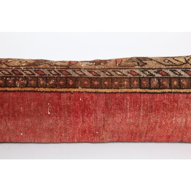 Mid 20th Century Handwoven Decorative REd&Brown Tone Lumbar Rug Pillow Cover -13'' X 44'' For Sale - Image 5 of 9