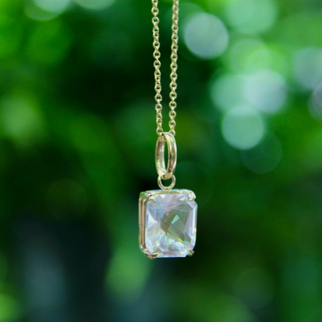 14k Gold Rainbow Moonstone Pendant For Sale - Image 10 of 11