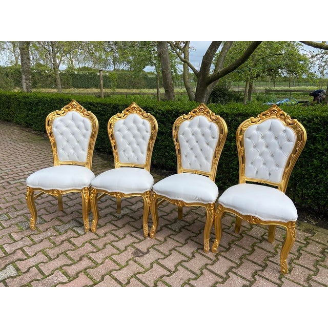 Late 20th Italian Baroque Gold Beech Dining Chairs Set 4 For Sale - Image 9 of 14