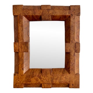 Small Burl Wood Tramp Art Mirror For Sale