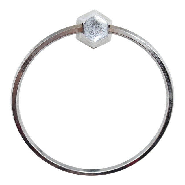 Vintage Nickel Plated Brass Bathroom Towel Ring For Sale