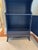 Wood Hand-Painted Vintage Cabinet With Open Shelving – Navy Finish, Distressed Edges, Coat-of-Arms Motif For Sale - Image 7 of 18