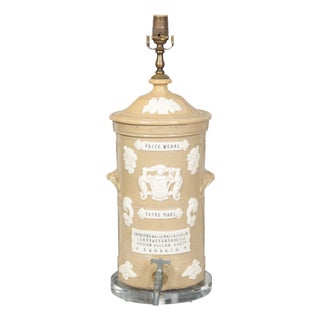 19th Century English Cream Glazed Stoneware Water Filter Made into a Wired Lamp For Sale
