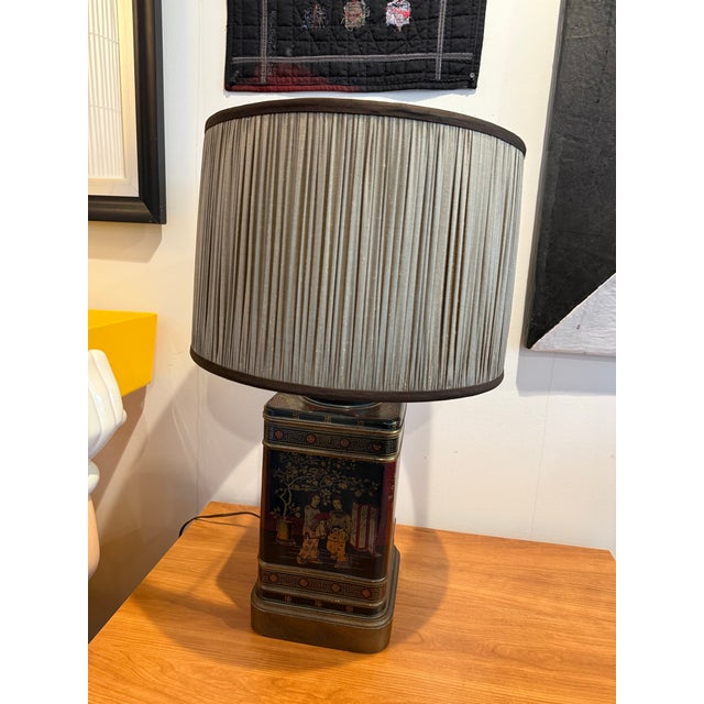 Vintage Tea Caddy Lamp W/ Silk Shade For Sale - Image 12 of 12